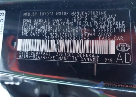 2008 Toyota Corolla Le из США, поврежденный, VIN 2T1BR30EX8C861246